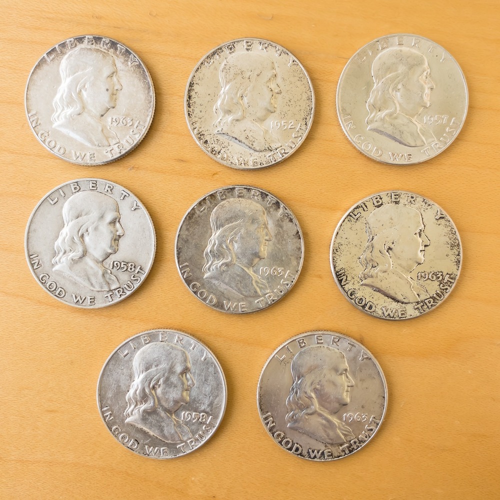 US Mint Franklin Half Dollar Mixed Lot 8pc Silver 1952-1963 Coins 90% Silver